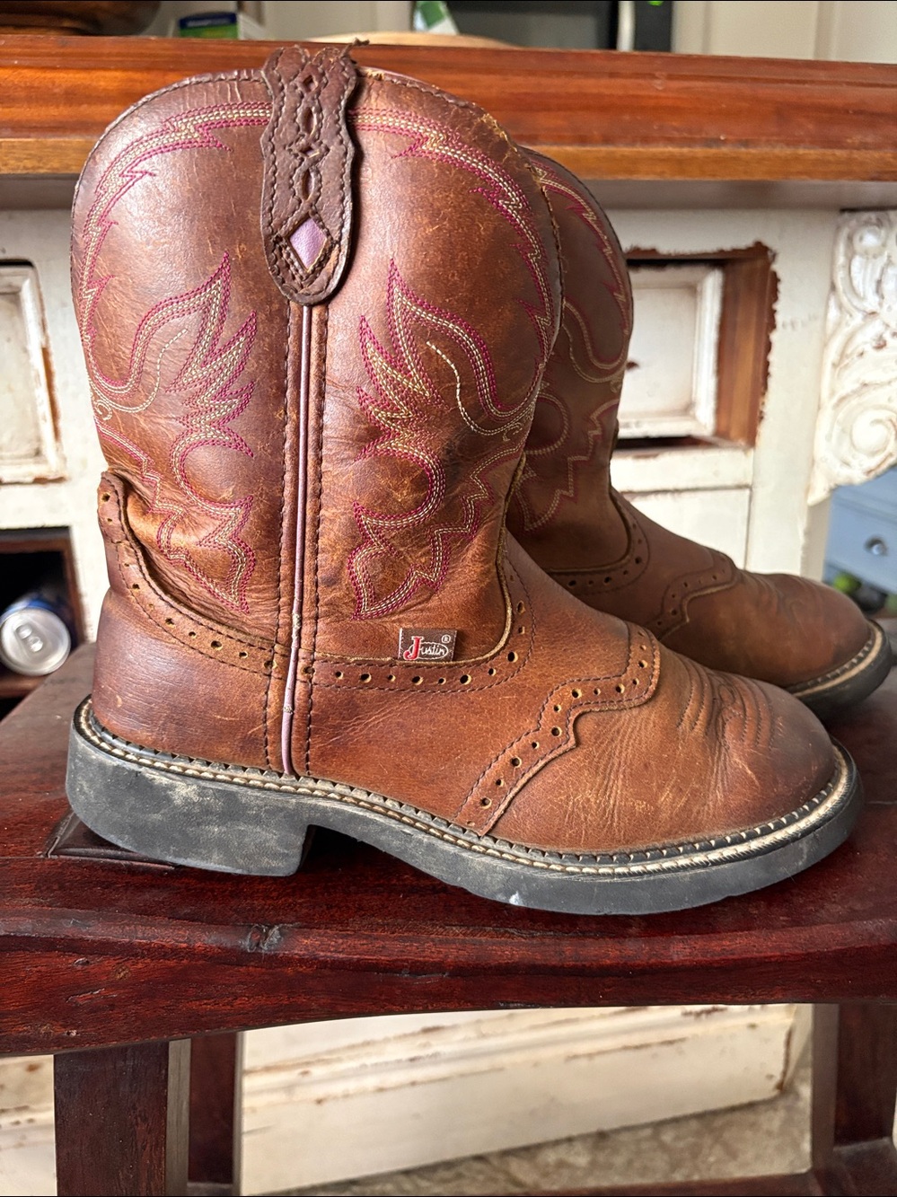 Justin Boots Brown Over-the-Knee Leather Steel -toes Western Boots size 9B